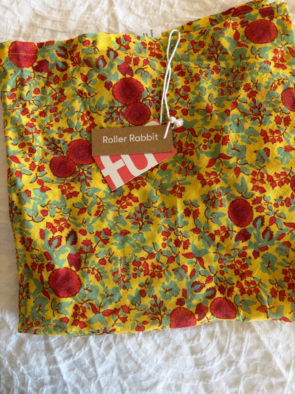 Roller Rabbit Yellow Floral Scarf with Red and Teal Accents